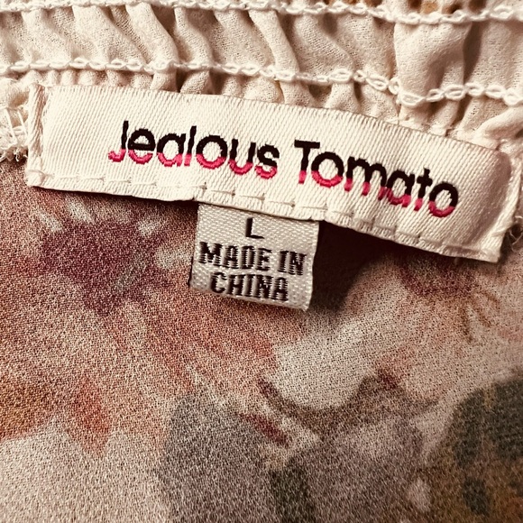 Jealous Tomato Cream Smoked/Ruffled High Neckline Long Sleeve Boho Blouse Sz Lg - Picture 5 of 11